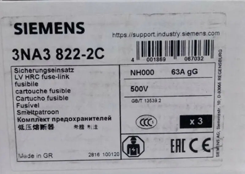 1PC  NEW   SIEMENS   3NA3822-2C  63A   free shipping