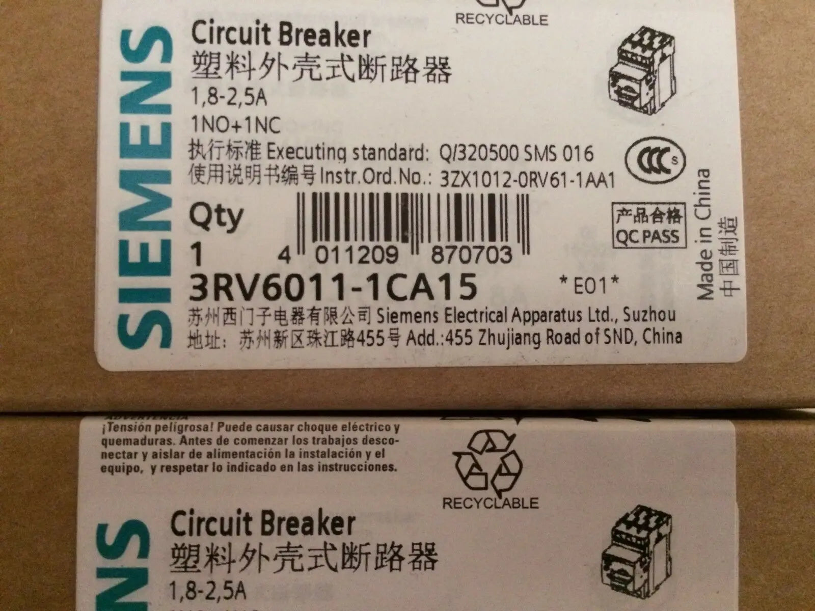 1pc      Siemens  3RV6011-1CA15  1.8-2.5A    circuit  breaker  free shipping