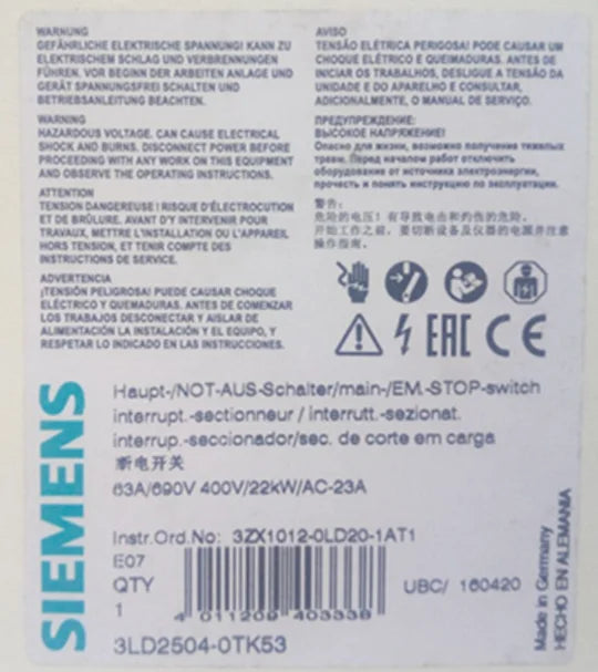 1PC  NEW   SIEMENS   3LD2504-0TK53  63A   free shipping