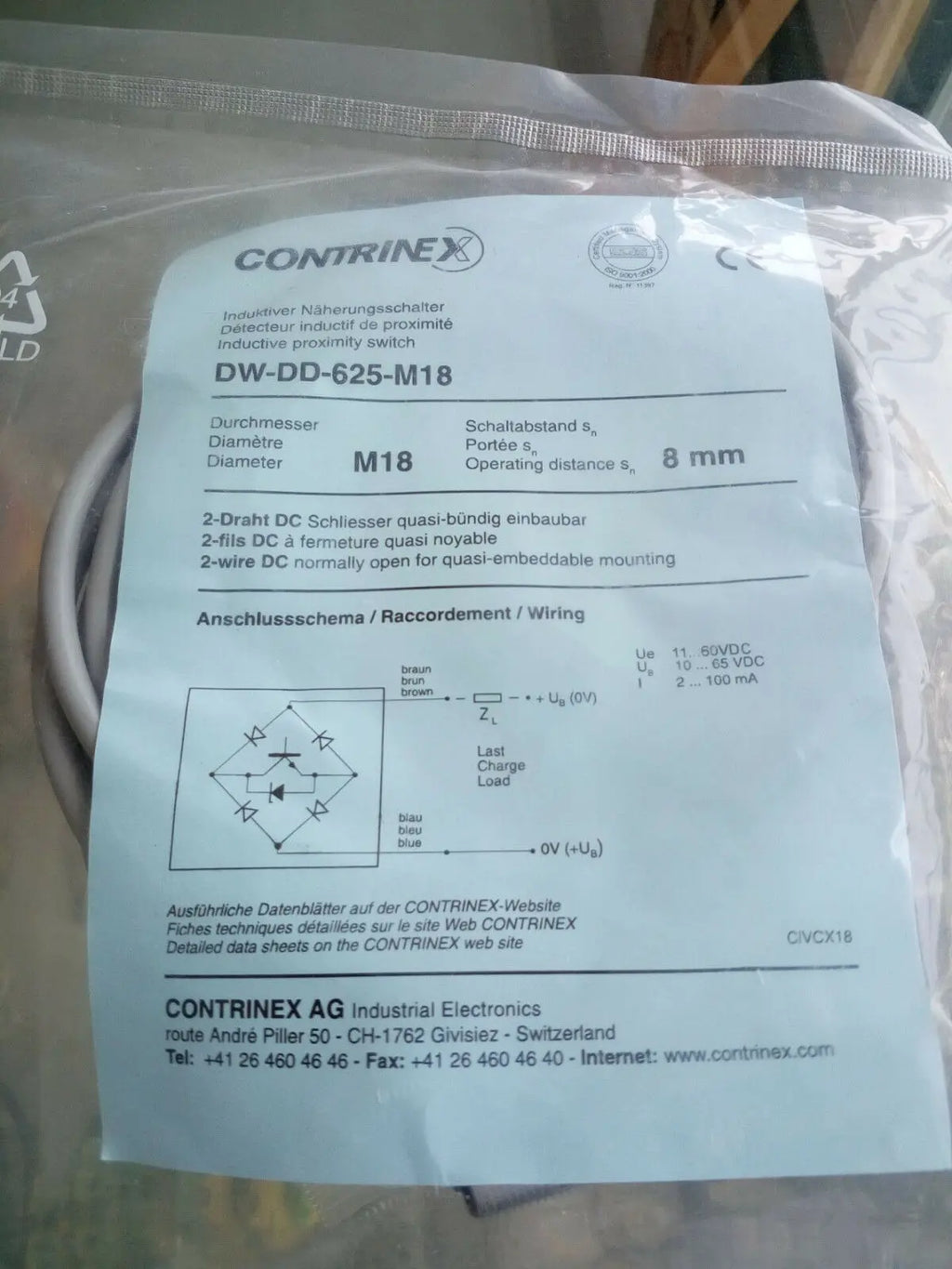 DW-DD-625-M18 DWDD625M18 Contrinex NEW IN BOX