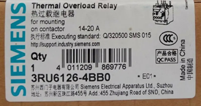 New Siemens 3RU6126-4BB0 Thermal overload relay free shipping