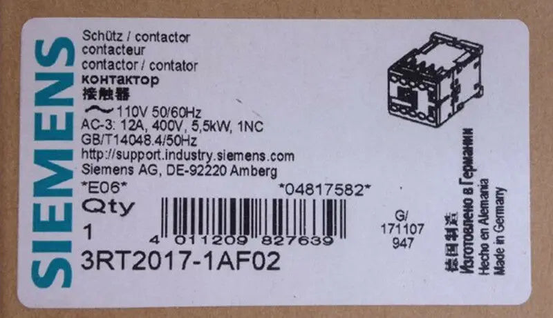 New Siemens 3RT2017-1AF02 contactor free shipping