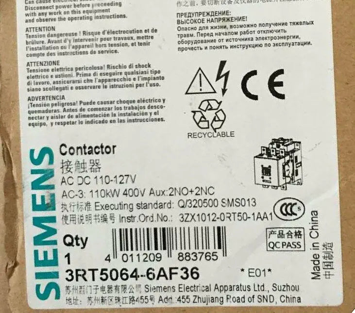 1pc      Siemens   3RT5064-6AF36   225A   contactor   free shipping