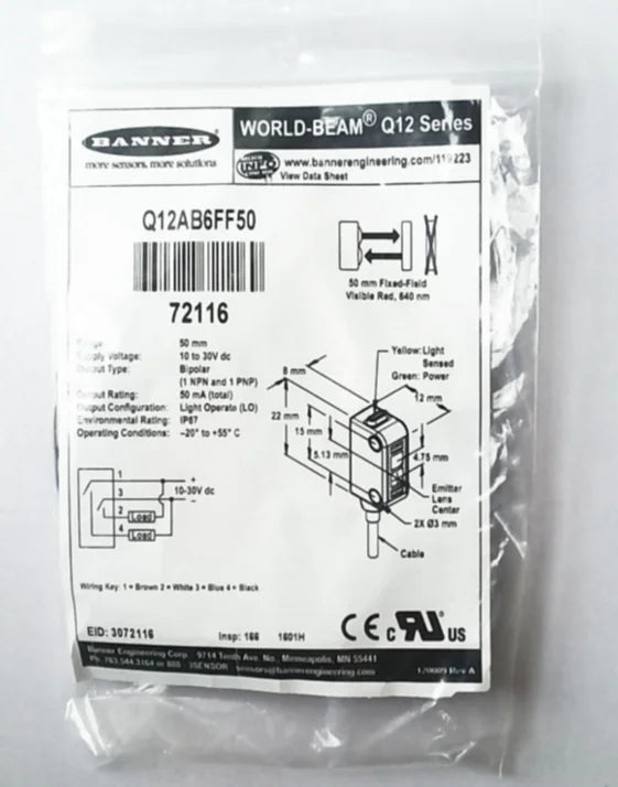 Q12AB6FF50 1PC New BANNER Photoelectric Sensor free ship