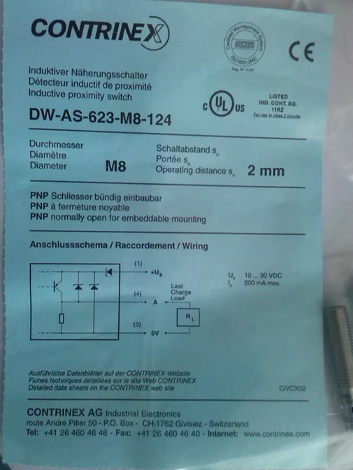 DW-AS-623-M8-124 DWAS623M8124 1pc New CONTRINEX Inductive Proximity Sensor