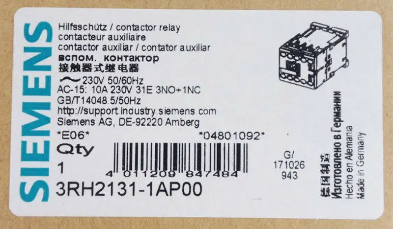 1PC  NEW   SIEMENS   3RH2131-1AP00  230V  free shipping