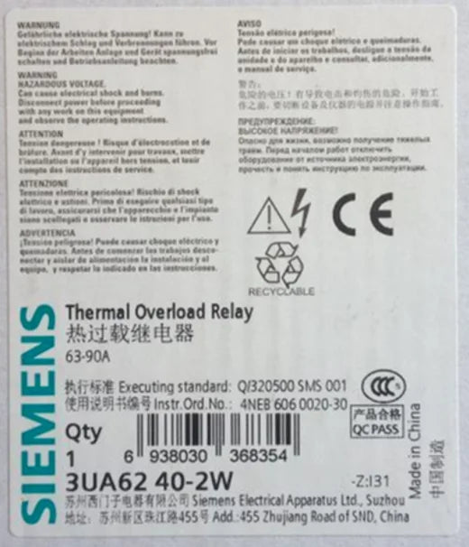 1PC  NEW   SIEMENS   3UA6240-2W  63-90A    free shipping