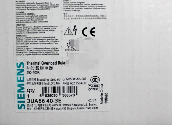 1pc      Siemens  3UA6640-3E  250-400A  Thermal relay  free shipping