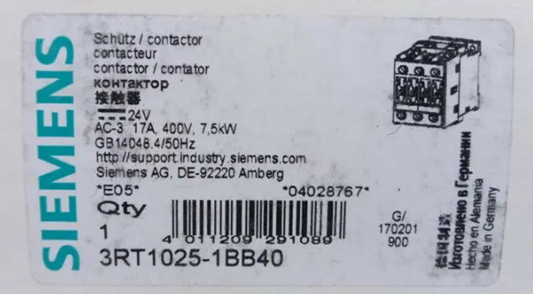 1PC  NEW   SIEMENS   3RT1025-1BB40  24V    free shipping