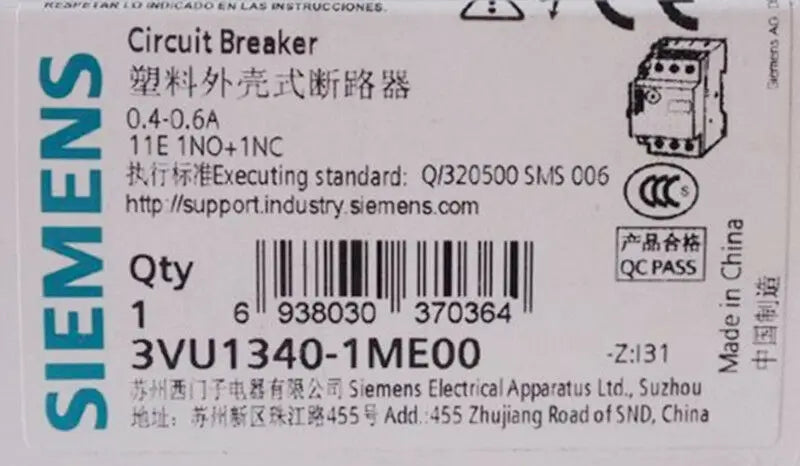 1PC  NEW   SIEMENS   3VU1340-1ME00  0.4-0.6A   free shipping