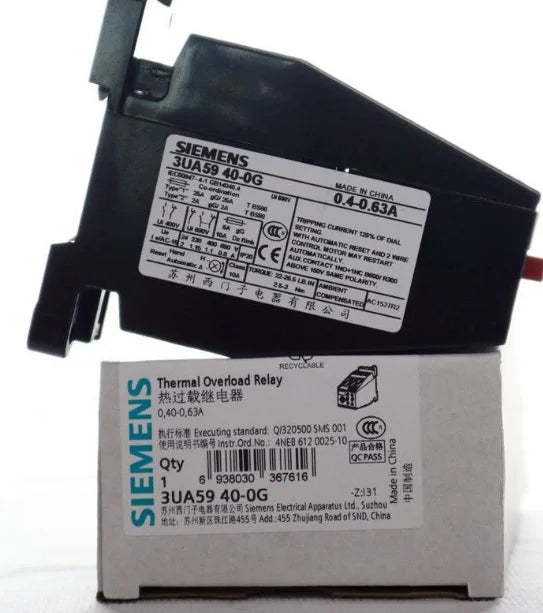 New SIEMENS 3UA5940-0G 0.4-0.63A Thermal overload relay free shipping