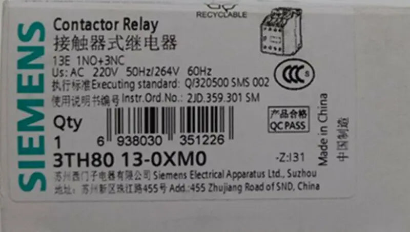 New Siemens 3TH8013-0XM0 3TH80 13-0XM0 Contactor relay free shipping