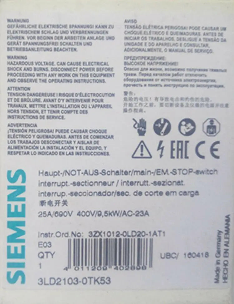 1PC  NEW   SIEMENS   3LD2103-0TK53  25A  690V   free shipping