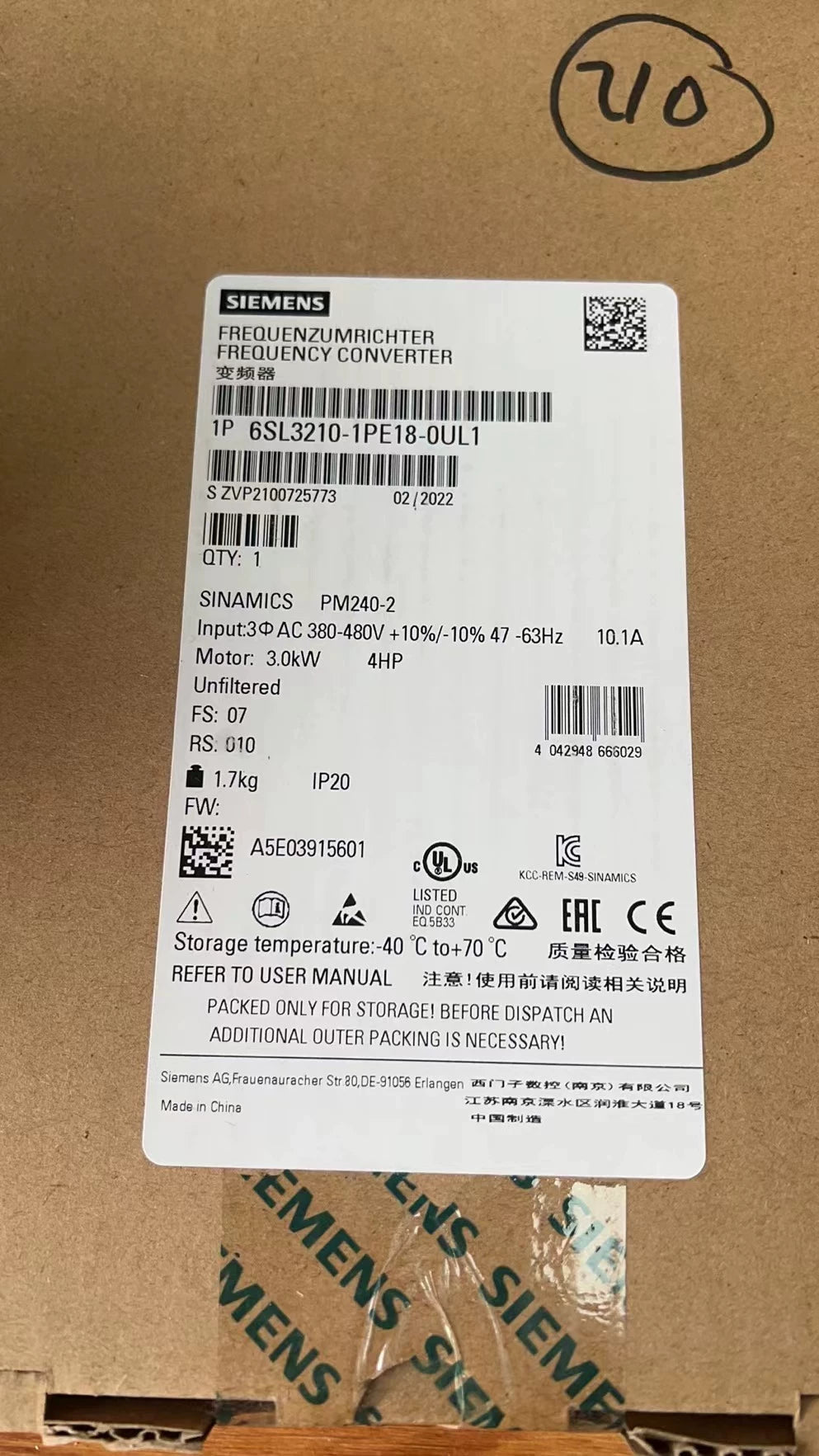 1PC New for Siemenz 6SL3210-1PE18-0UL1